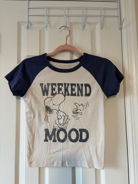 Peanuts Navy and White Raglan Tee - Weekend Mood Graphic
